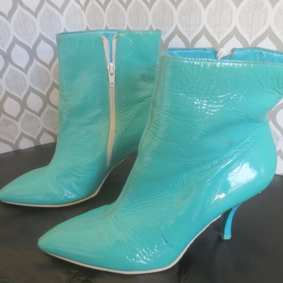 Vintage Retro Fun Hip Chic Wild Boho Cute Patented Leather Upper Ankle High Heel - Picture 3 of 10